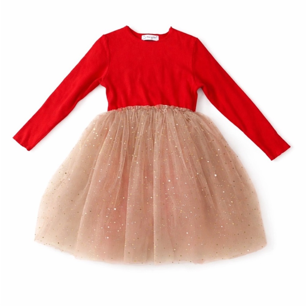 Wren & Bear Girls Red Tulle Party Dress Gold Glitter Skirt Size 7/8